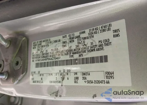 2013 Ford Escape Sel из США, поврежденный, VIN 1FMCU0H97DUC70437